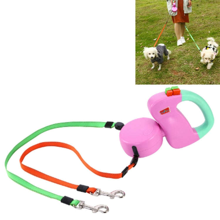 Two-headed Creative Automatic Retractable Pet Traction Rope (Pink)