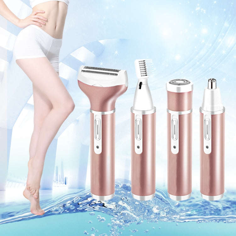 4 In 1  USB Rechargeable Vibrissa Eyebrows Trimmer Body Hair Denuding Machine Set(Rose Gold)