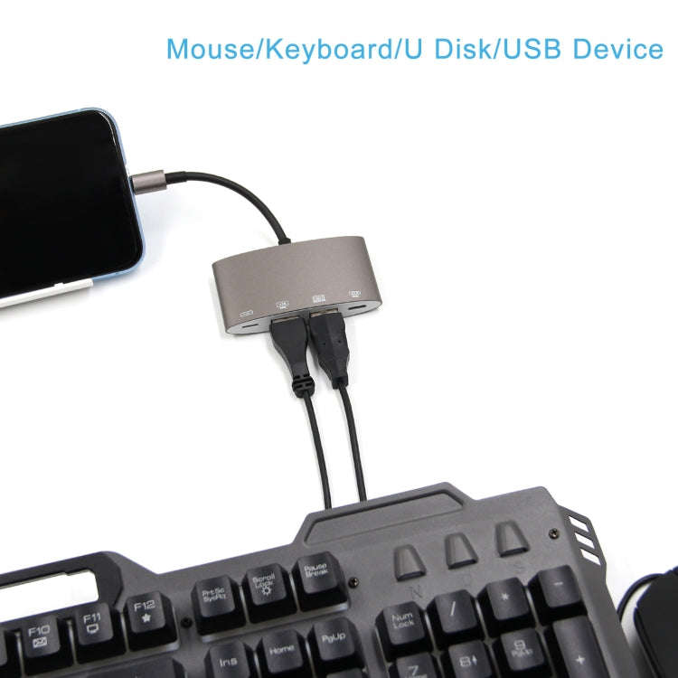 1040KEY 8 Pin to USB + Type-C / USB-C + OTG Multi-function Converter Adapter