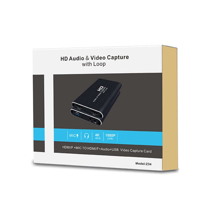 Z34 HDMI Female + Mic to HDMI Female + Audio + USB HD Video & Audio Capture Card with Loop