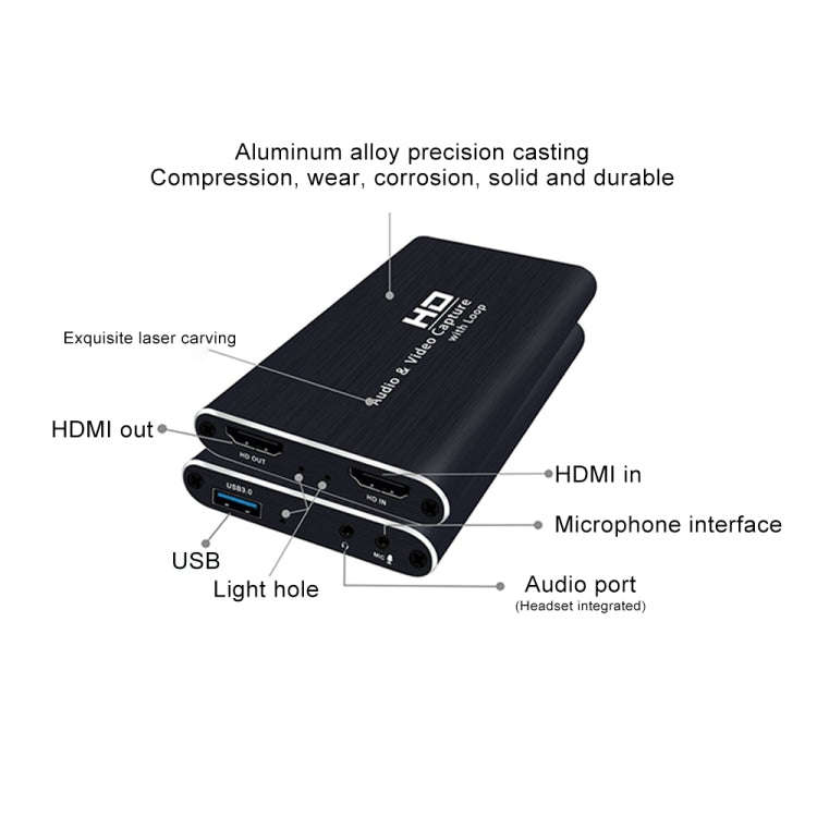 Z34 HDMI Female + Mic to HDMI Female + Audio + USB HD Video & Audio Capture Card with Loop