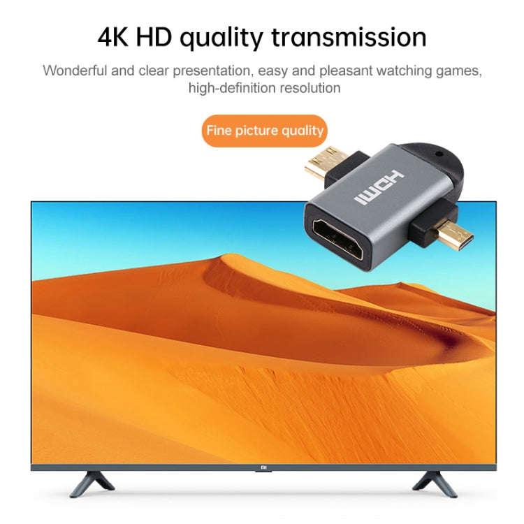2 in 1 Mini HDMI Male + Micro HDMI Male to HDMI Female Gold-plated Head Adapter