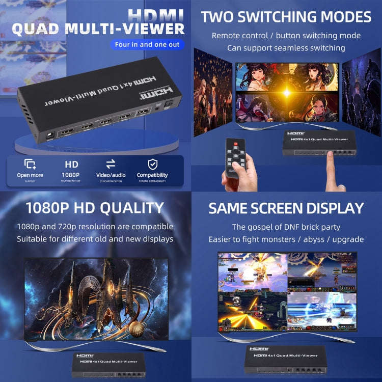 4 in 1 Out HDMI Quad Multi-viewer with Seamless Switcher, AU Plug