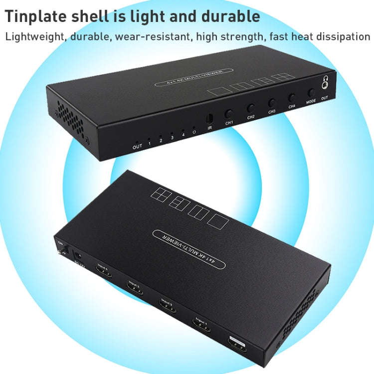 Measy MV4341 4K 30Hz 4 In 1 Out HDMI Quad Screen Splitter, Plug Type: EU Plug (Black)