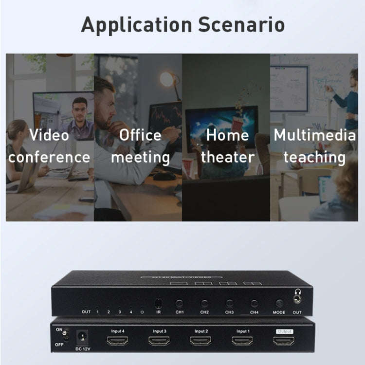 Measy MV4341 4K 30Hz 4 In 1 Out HDMI Quad Screen Splitter, Plug Type: EU Plug (Black)