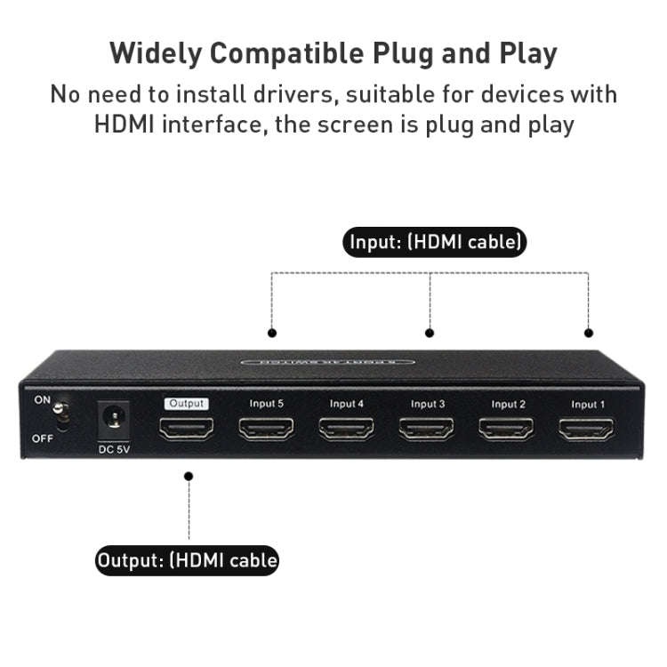 Measy SWH4651 4K 60Hz 5 In 1 Out HDMI Converter Switcher, Plug Type: US Plug (Black)
