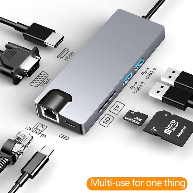 HW-TC12 8 In 1 Type-C / USB-C Multifunctional Extension HUB Adapter Hdmi / Vga Hub Card Reader + ...