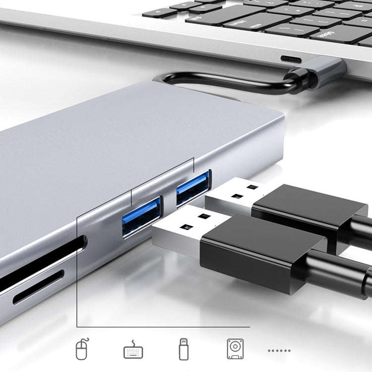 HW-TC12 8 In 1 Type-C / USB-C Multifunctional Extension HUB Adapter Hdmi / Vga Hub Card Reader + ...