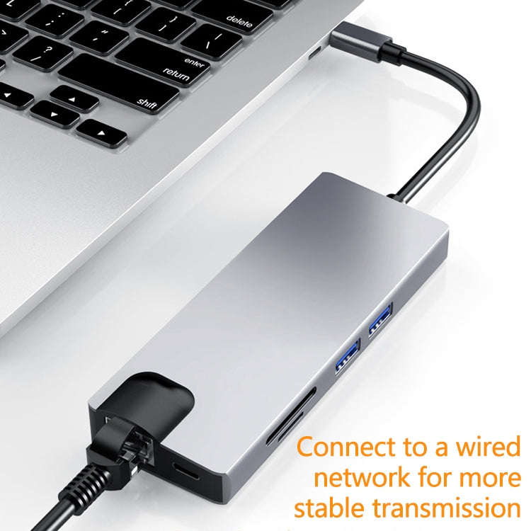 HW-TC12 8 In 1 Type-C / USB-C Multifunctional Extension HUB Adapter Hdmi / Vga Hub Card Reader + ...