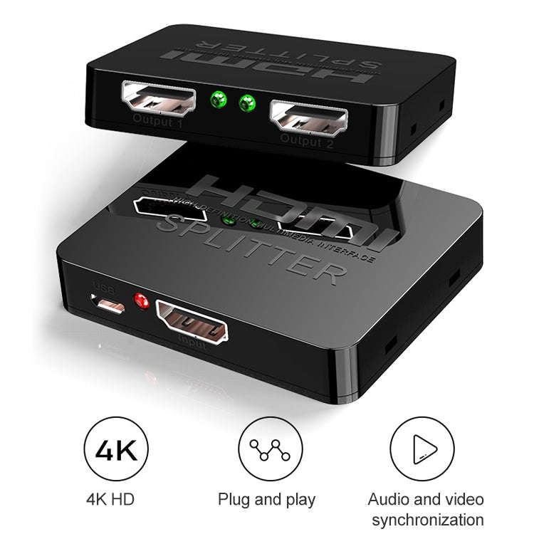 1x2 Mini HDMI Amplifier Splitter, Support 3D & 4K x 2K (Black)