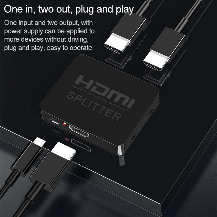 1x2 Mini HDMI Amplifier Splitter, Support 3D & 4K x 2K (Black)