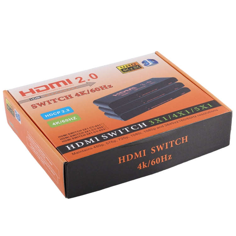 3X1 4K/60Hz HDMI 2.0 Switch with Remote Control, EU Plug