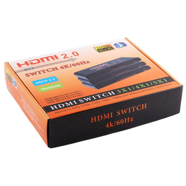 5X1 4K/60Hz HDMI 2.0 Switch with Remote Control, EU Plug