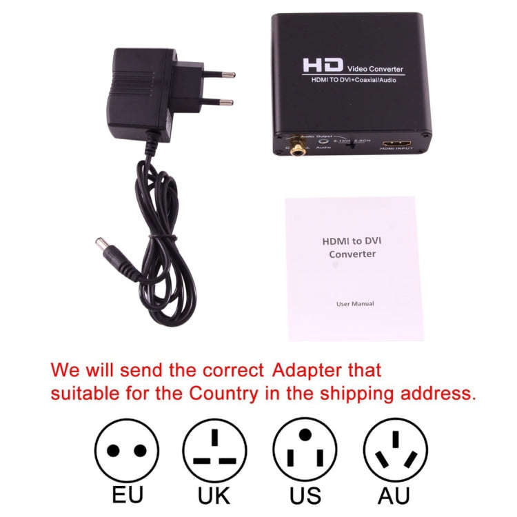 NEWKENG X5 HDMI to DVI with Audio 3.5mm Coaxial Output Video Converter, US Plug