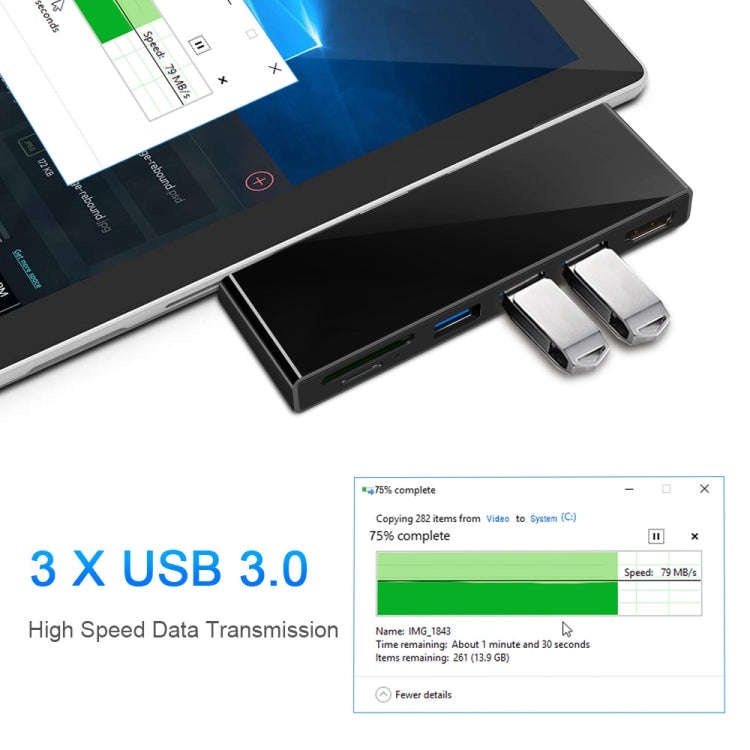 ROCKETEK SK-S4H 3 x USB 3.0 + HDMI + SD / TF Memory Card Reader HUB 4K HDMI Adapter(Black)