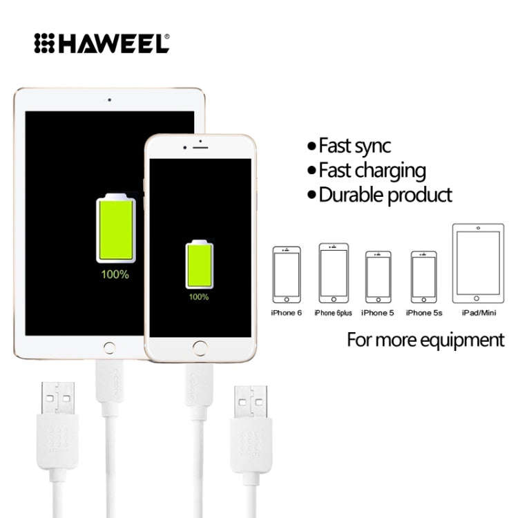HAWEEL 2m High Speed 8 Pin to USB Sync and Charging Cable for iPhone, iPad(White)