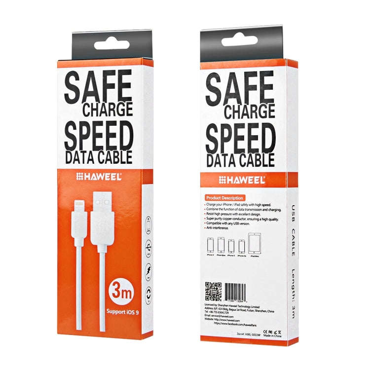 HAWEEL 3m High Speed 8 Pin to USB Sync and Charging Cable for iPhone, iPad(White)