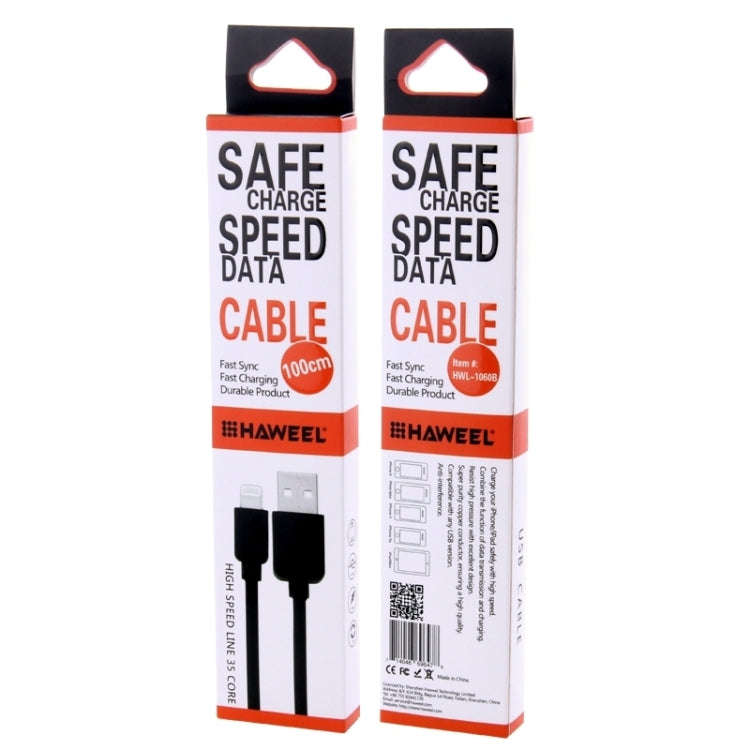 HAWEEL 1m High Speed 35 Cores 8 Pin to USB Sync Charging Cable for iPhone, iPad(Black)