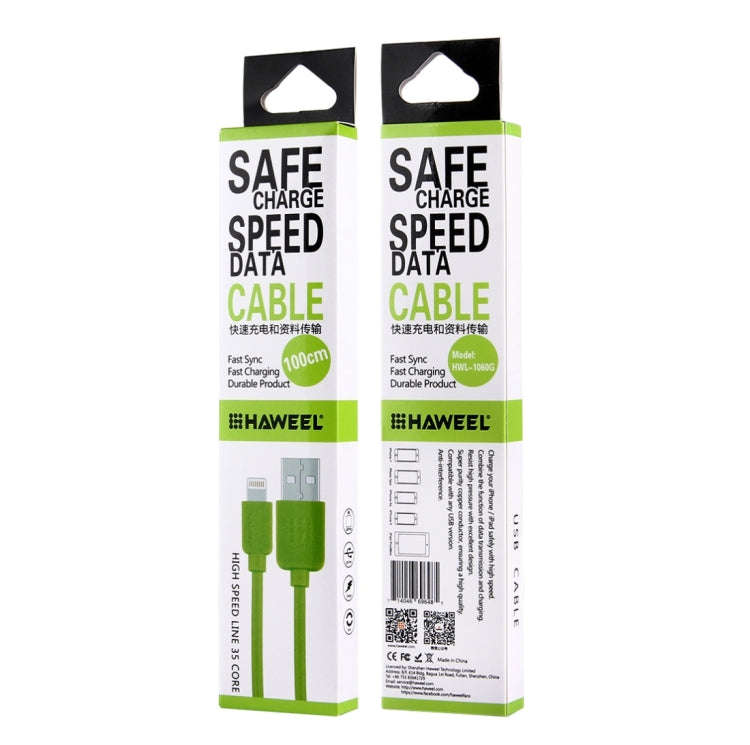 HAWEEL 1m High Speed 35 Cores 8 Pin to USB Sync Charging Cable for iPhone, iPad(Green)
