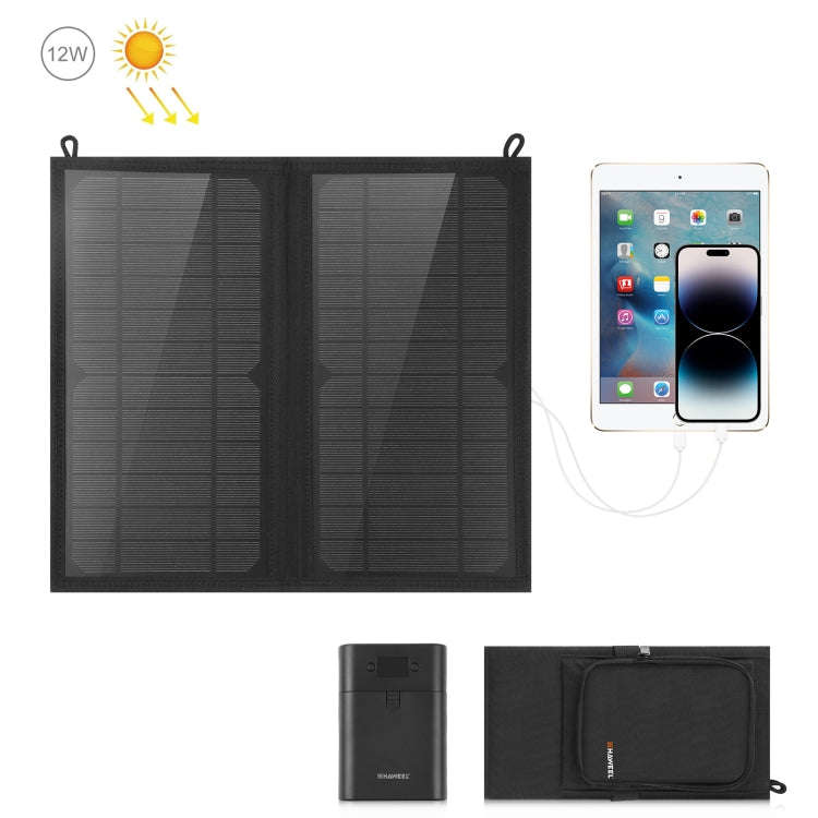 HAWEEL 12W 2 Panels Foldable Solar Panel Charger Bag with 5V / 3.1A Max Dual USB Ports, Support Q...