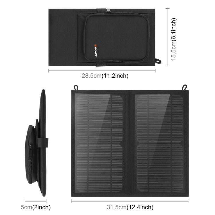 HAWEEL 12W 2 Panels Foldable Solar Panel Charger Bag with 5V / 3.1A Max Dual USB Ports, Support Q...