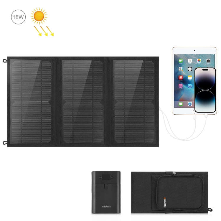HAWEEL 18W 3 Panels Foldable Solar Panel Charger Bag with 5V / 3.1A Max Dual USB Ports, Support Q...