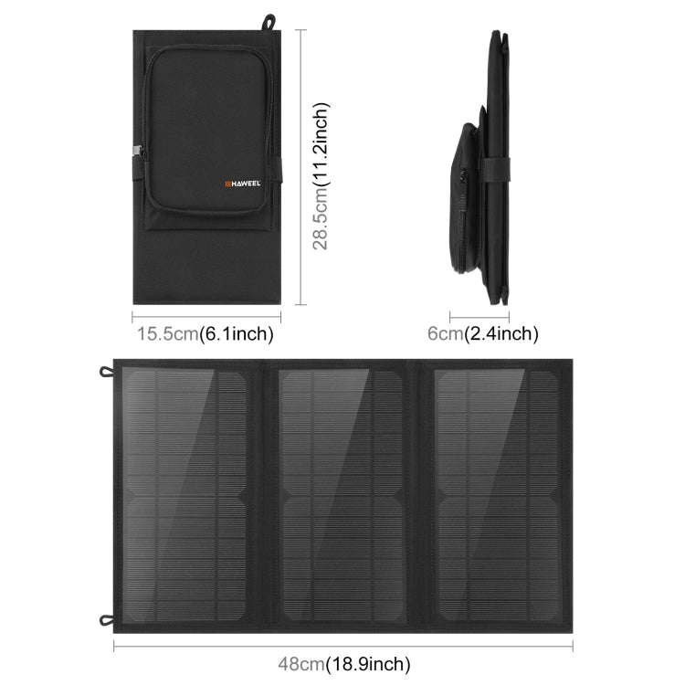 HAWEEL 18W 3 Panels Foldable Solar Panel Charger Bag with 5V / 3.1A Max Dual USB Ports, Support Q...