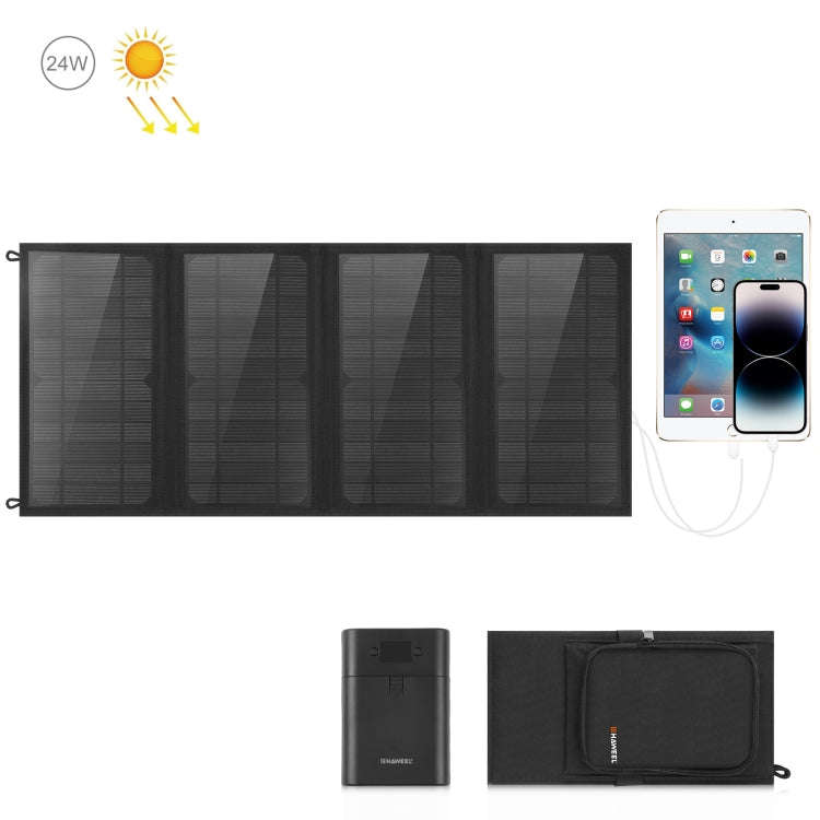HAWEEL 24W 4 Panels Foldable Solar Panel Charger Bag with 5V / 3.1A Max Dual USB Ports, Support Q...