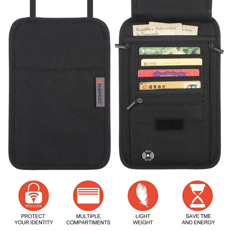 HAWEEL Neck Passport Wallet Bag Document Organizer Credit Cards Case Bag (Black)