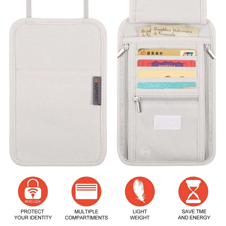 HAWEEL Neck Passport Wallet Bag Document Organizer Credit Cards Case Bag (Grey)