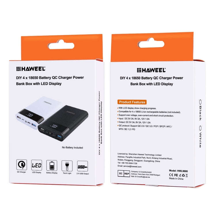 HAWEEL DIY 4x 18650 Battery (Not Included) 12000mAh Dual-way QC Charger Power Bank Shell Box with...
