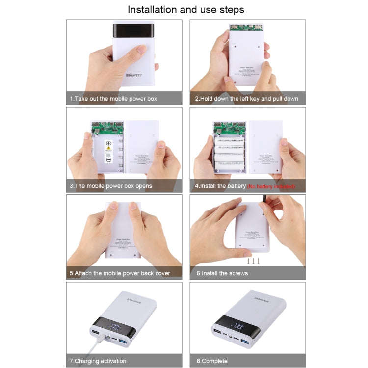 HAWEEL DIY 4x 18650 Battery (Not Included) 12000mAh Dual-way QC Charger Power Bank Shell Box with...