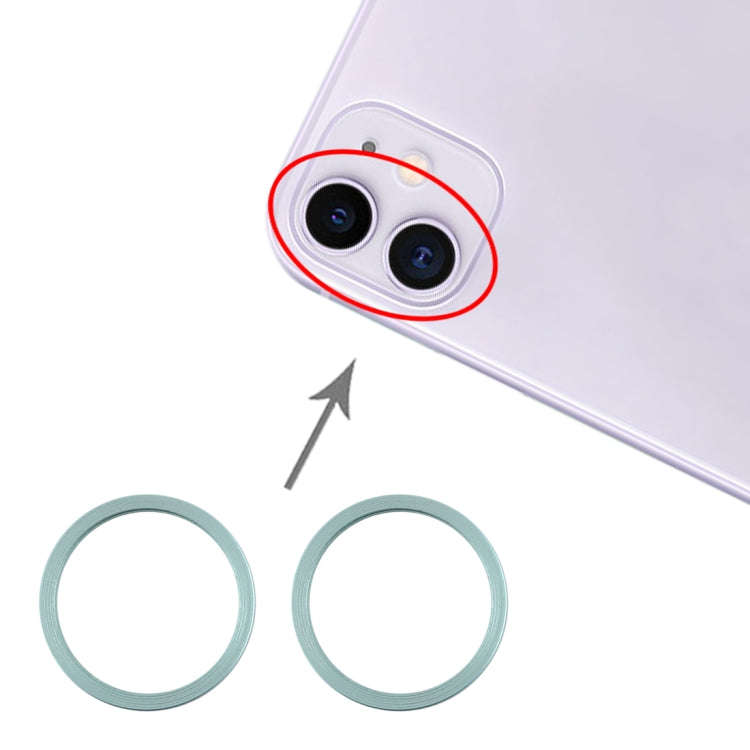 2 PCS Rear Camera Glass Lens Metal Protector Hoop Ring for iPhone 11(Green)