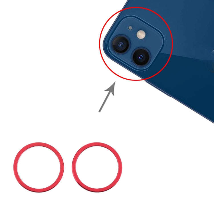2 PCS Rear Camera Glass Lens Metal Protector Hoop Ring for iPhone 12(Red)
