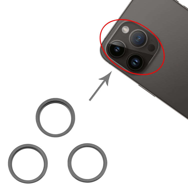 For iPhone 14 Pro 3PCS Rear Camera Glass Lens Metal Outside Protector Hoop Ring(Black)