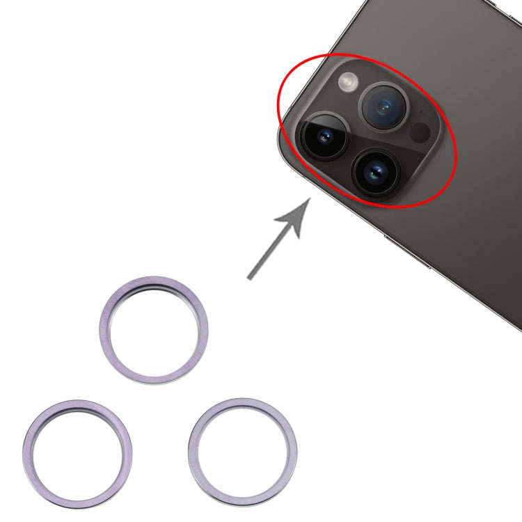 For iPhone 14 Pro Max 3PCS Rear Camera Glass Lens Metal Outside Protector Hoop Ring(Deep Purple)