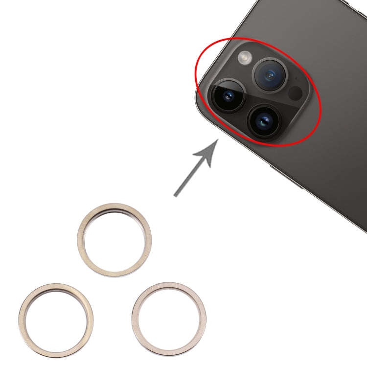 For iPhone 14 Pro Max 3PCS Rear Camera Glass Lens Metal Outside Protector Hoop Ring(Gold)