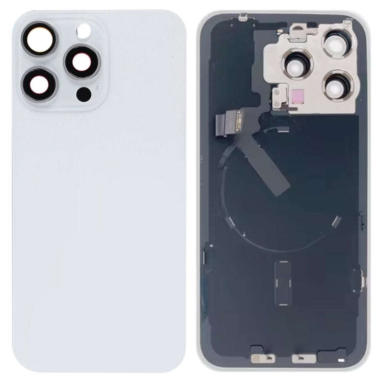 For iPhone 15 Pro Max Glass Battery Back Cover with Flash Bracket + Wireless Charging Module(White)