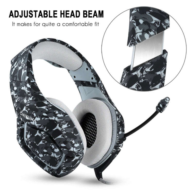 ONIKUMA K1-B Deep Bass Noise Canceling Camouflage Gaming Headphone with Microphone(Grey)