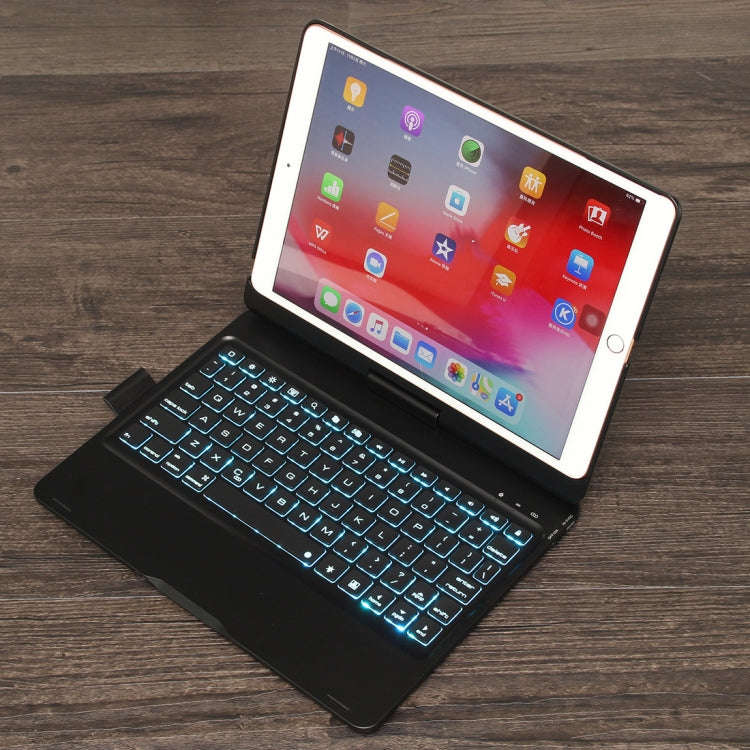 F102AS For iPad 10.2 inch Colorful Backlit Rotatable Bluetooth Keyboard Leather Tablet Case with ...