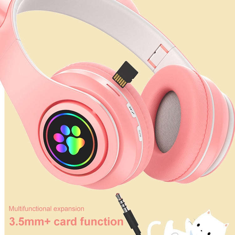 B39 Cat Ear Design LED Gradient Light Wireless Bluetooth Headset(White)