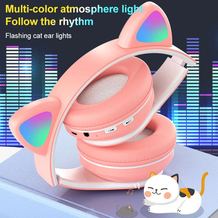 B39 Cat Ear Design LED Gradient Light Wireless Bluetooth Headset(Purple)