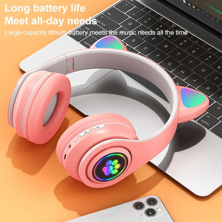 B39 Cat Ear Design LED Gradient Light Wireless Bluetooth Headset(Purple)