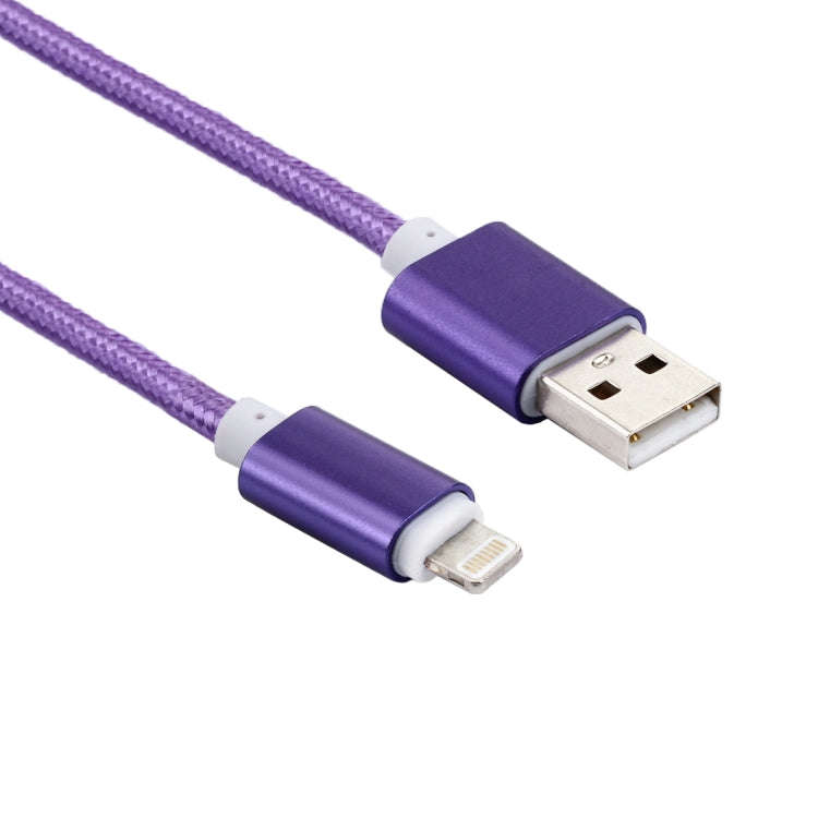 2m Woven Style Metal Head 84 Cores 8 Pin to USB 2.0 Data / Charger Cable(Purple)