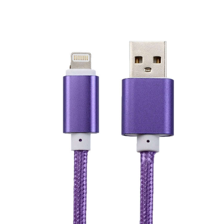 2m Woven Style Metal Head 84 Cores 8 Pin to USB 2.0 Data / Charger Cable(Purple)