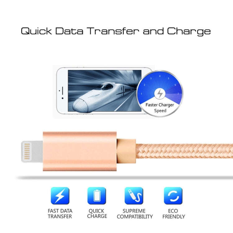 1m 3A Woven Style Metal Head 8 Pin to USB Data / Charger Cable(Gold)
