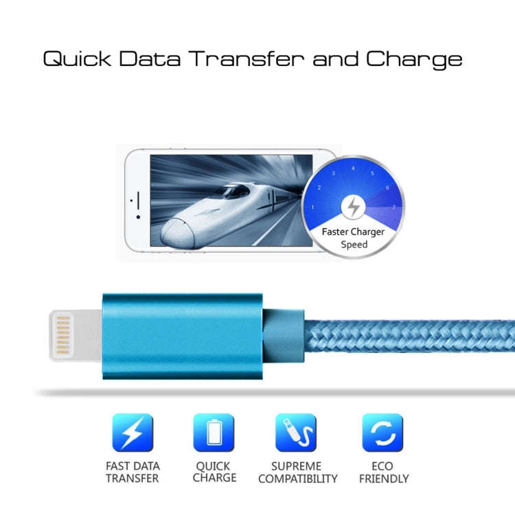 1m 3A Woven Style Metal Head 8 Pin to USB Data / Charger Cable(Blue)