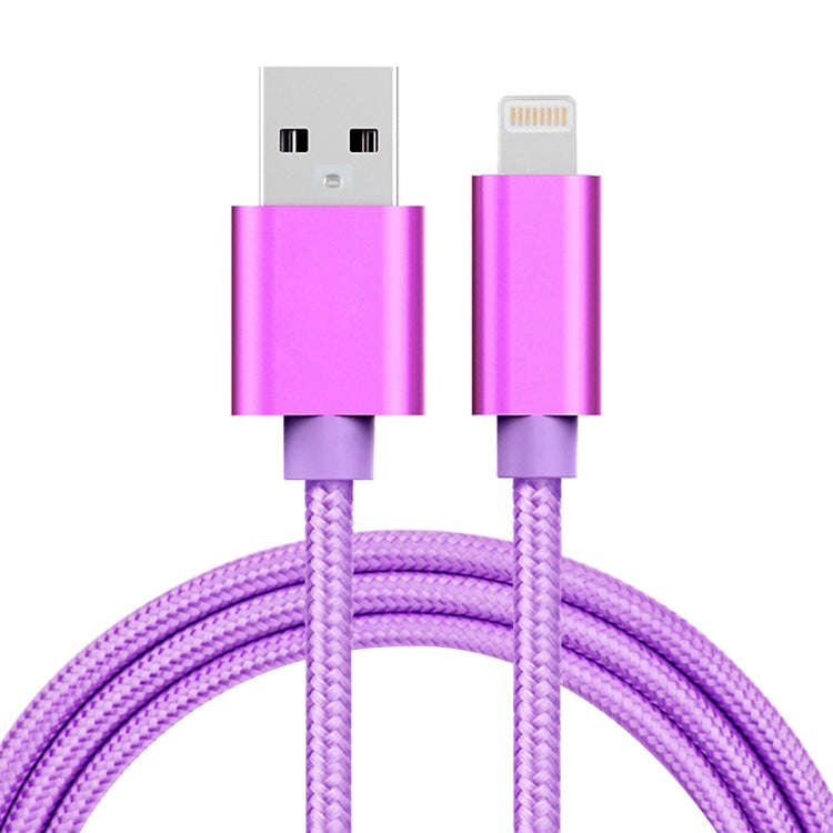 1m 3A Woven Style Metal Head 8 Pin to USB Data / Charger Cable(Purple)