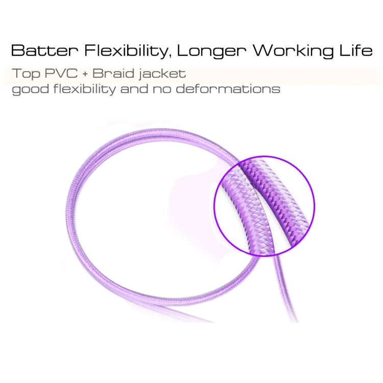 1m 3A Woven Style Metal Head 8 Pin to USB Data / Charger Cable(Purple)
