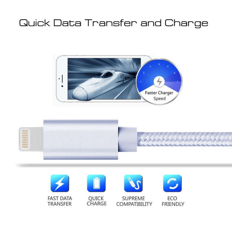 1m 3A Woven Style Metal Head 8 Pin to USB Data / Charger Cable(Silver)